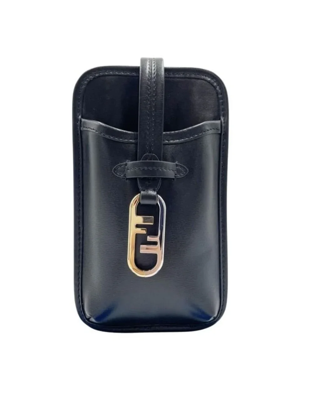 Fendi Shoulder Bag Phone Pouch Black Leather Smartphone